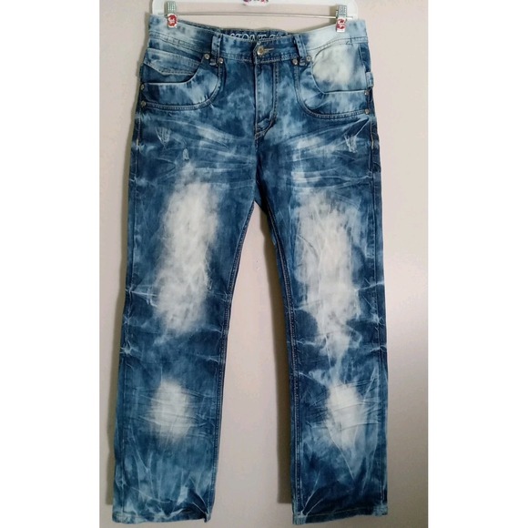 Stone Touch‎ Men Blue Tye Dye Distress Straightleg Streetwear Jeans Size 34x32